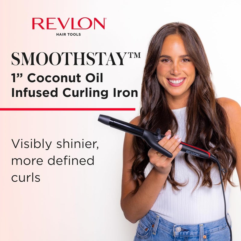 Revlon مكواة تجعيد الشعر Smoothstay بقطر 1 بوصة - عصا تجعيد مشبعة بزيت جوز الهند تعزز اللمعان والنعومة، وتخلق تجعيدات ضيقة وممتلئة، وتقلل من التجاعيد - Image 2